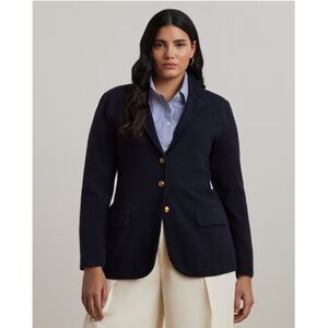 Ralph Lauren Wool Blend Two Button Blazer Navy Blue Gold Crest Buttons 20W NWT